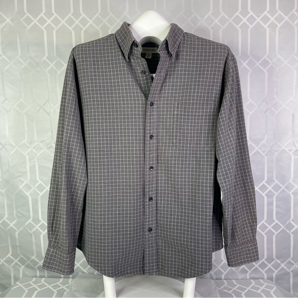 St. John’s Bay Classic Fit 100% Cotton Windowpane Plaid Button Down Shirt Size L